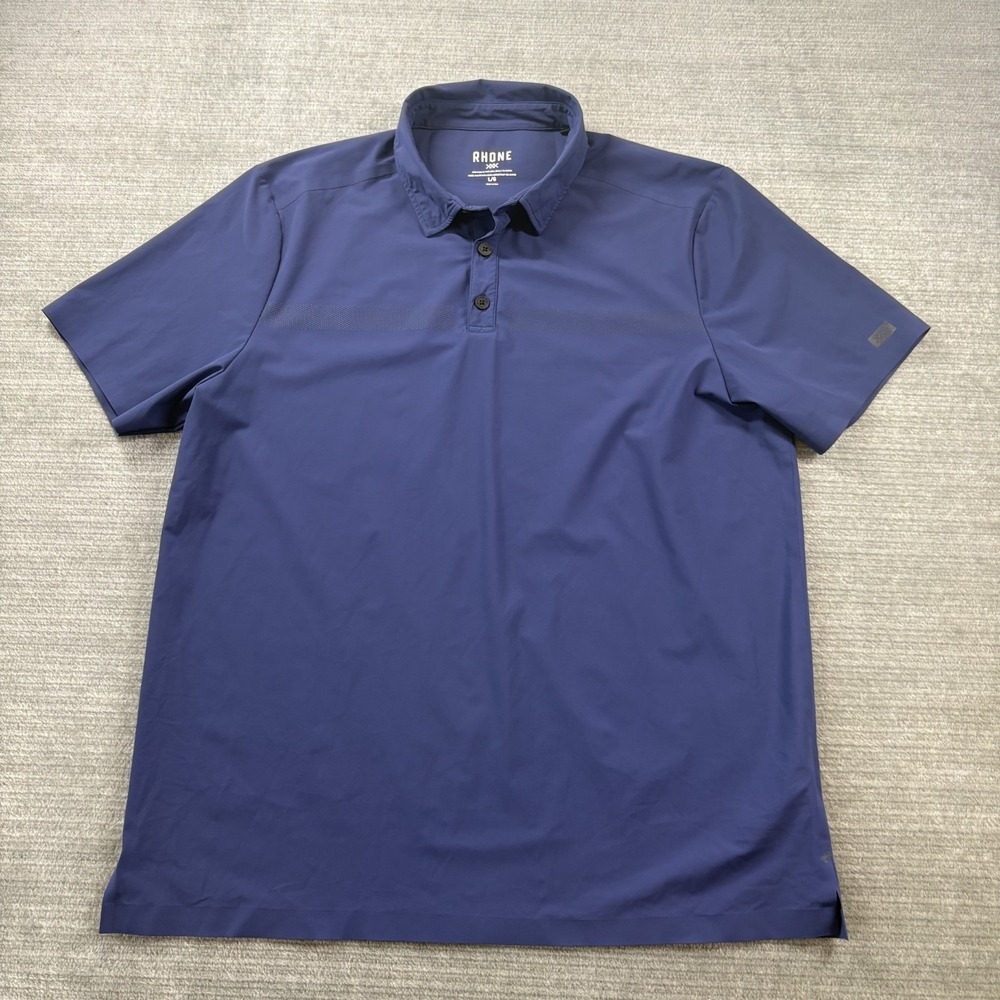 Rhone Tech Polo Shirt Mens Large Navy Blue Golf Performance Stretch Short Sleeve
